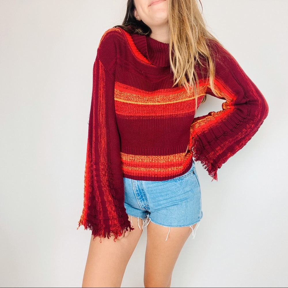Free People striped retro bell sleeve turtleneck - Picture 1 of 5